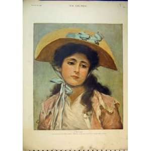   1898 Colour Print Beautiful Woman Hat Phyllis Painting