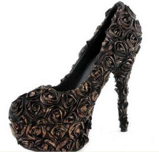 womens Platform High Heel Pumps Flower party Stage Shoes chocolate 