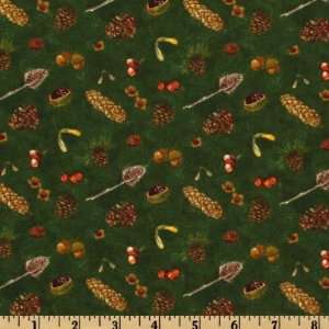   Tossed Pine Cones Dark Green Fabric By The Yard Arts, Crafts & Sewing