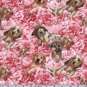  45 Wide Petpourri Garden Pupplies Pink Fabric By The 