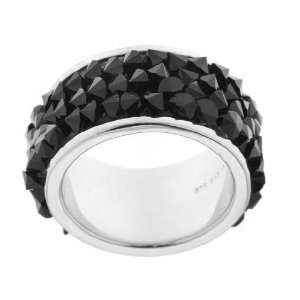  Bronze Black Jet Crystal Rock and Ice Ring, Size 8 