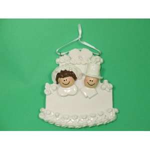    Personalized Wedding Cake Ornament   Brunette Bride