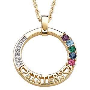   over Sterling SISTERS Birthstone & Diamond Circle Pendant Jewelry