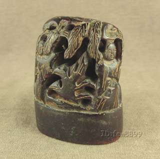 WITH CARVED FIGURES IN CHINESE OLD OX HORN CARVING SEAL  