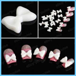 20 White Acrylic 3D Butterfly Bow Tie Bead Slices Nail Art Tip DIY 