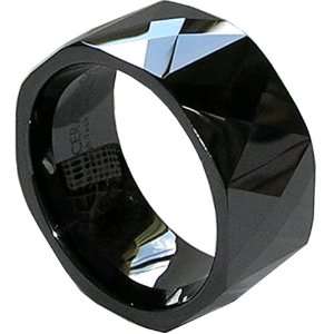 Black Ceramic Ring   10mm Width. Faceted Diamond Cut (Avail. Sizes 5 