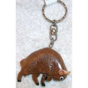    Wooden Hand Crafted Fighting Bull Key Ring 