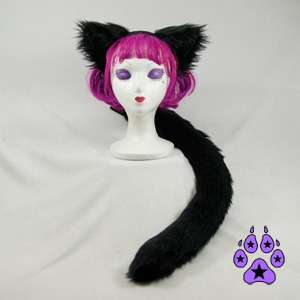 KITTY cat TAIL EARS COMBO cosplay cYbEr Goth Anime furry HEADBAND fur 