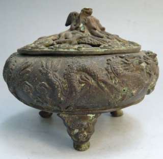 Old Chinese Bronze Five Dragon Incense Burner Censer  