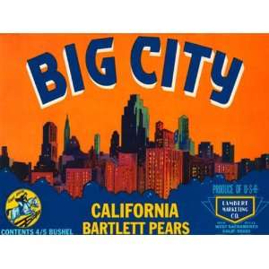  BIG CITY CALIFORNIA BARTLETT PEARS USA FRUIT CRATE LABEL 