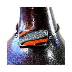 Chilean Handcrafted Rectangular Glass Bracelet   Black, Orange and 