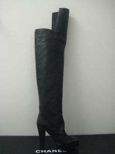 NIB Chanel Black Leather Over the Knee Boots Size 10  