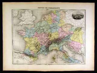 1880 Migeon Map   Charlemagne Empire   France Europe  