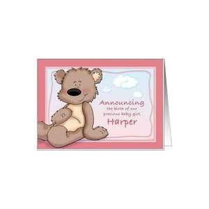  Harper   Teddy Bear Birth Announcement Card Health 