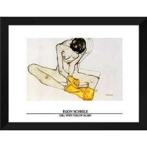  Egon Schiele FRAMED Art 28x36 Girl with Yellow Scarf 