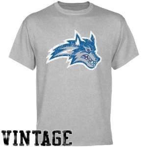  Stony Brook Seawolves Ash Distressed Logo Vintage T shirt 