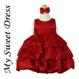 Red Satin Baby Infant Flower Girl Holiday Christmas Formal Dress 