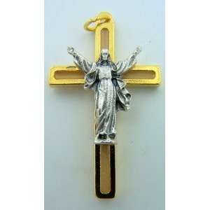 Petite Two Tone Christ Has Risen Cross Crucifix Made in Italy 1 1/2 