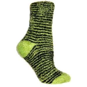   Womens Fuzzy Socks Super Soft   Black & Lime Green 