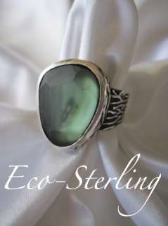 Size 7 Silpada Sterling Silver Green Glass Ring R1852  