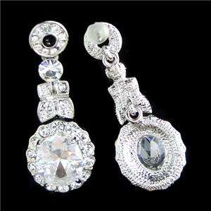 Bridal Oval Flower Dangle Earring Swarovski Crystal VTG Style Circle 