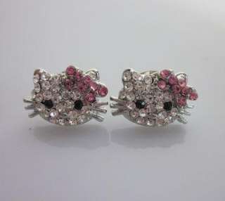 Small Hello Kitty pink bow crystal earring earbob E18  