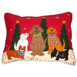 Felt Dogs in Snow Red Christmas Pillow