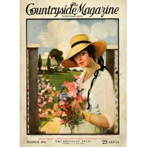  1916 Cover Countryside Lady Sun Hat Flowers Garden Artist 