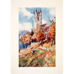  1909 Color Print Church Saint Martin Vevey Switzerland 