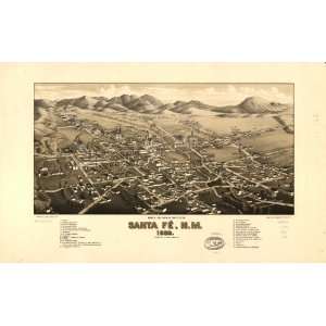    1882 Birds eye map of city of Santa Fe, New Mexico