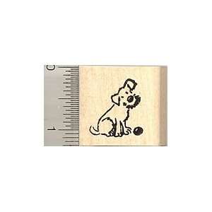  Small Dog with Ball Rubber Stamp   Wood Mounted Arts 