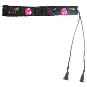  Sequin Flower Embellished Low Slung Belt in BLACK / PINK 