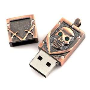  8GB USB Flash Drive Memory Disk Gold Skull With Crystal 