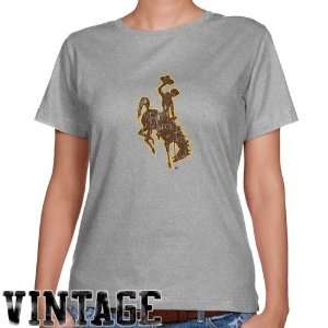 NCAA Wyoming Cowboys Ladies Ash Distressed Logo Vintage Classic Fit T 