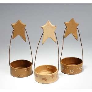   Primitive Star Light Tealight Holders with Paper Mache Base set of 3