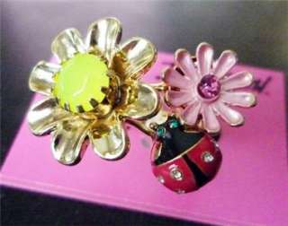 NWT Betsey Johnson Daisy Flower Ladybug Ring Size 7.5  