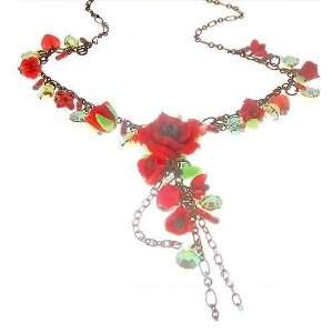    Julie Style Polymer Clay Rose Tassel Drop Necklace Jewelry