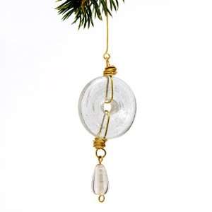 Handcrafted Round Clear Glass Christmas Ornament with Brass Wire Trim
