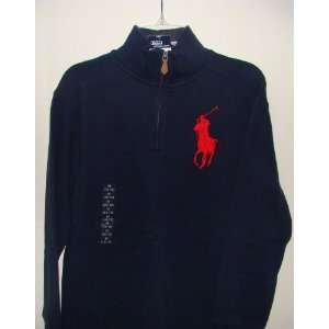   Boys Navy Half Zip Sweater w/Lrg Red Horse, Size 7 