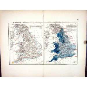  England Wales Stanford Antique Map 1885 Temperature 