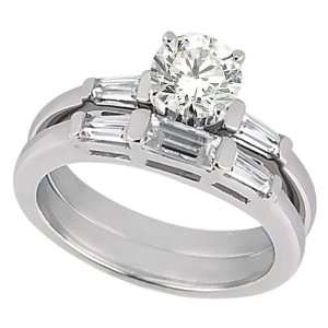 Tapered Baguette Diamond Engagement Ring Bridal Set Platinum (1.02 ctw 
