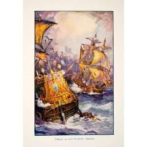   Sailing Ocean War Battle Boat Mast   Original Color Print Home