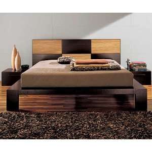 Soho Platform Bed in Wenge with Zebrano Panels and Nightstands (King 