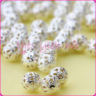 200 SILVER PLATED METAL ROUND FILIGREE SPACER BEADS 6mm  