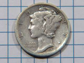 1938 S Silver Mercury Dime Grades Extra Fine  