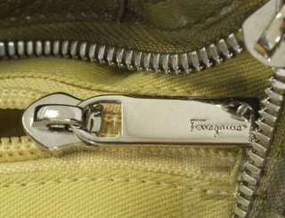 Salvatore Ferragamo Dark Green Leather Silver Logo Lock Handbag  