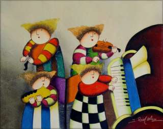   Hand Painted Oil Painting J Roybal Abstract Kids Band 20x16  