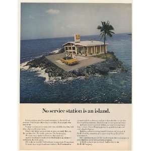  1970 Shell Oil Gas Service Station on Island Print Ad 