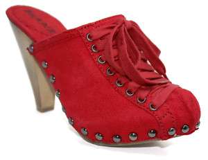 Ruby Red Micro Suede Lace Up Studded Clog Size 8  