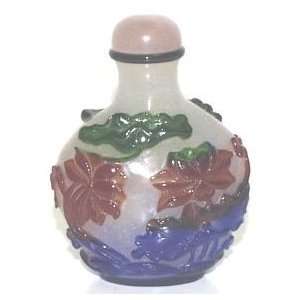 Lilies / Bubble Glass 3 Color Overlay Snuff Bottle  